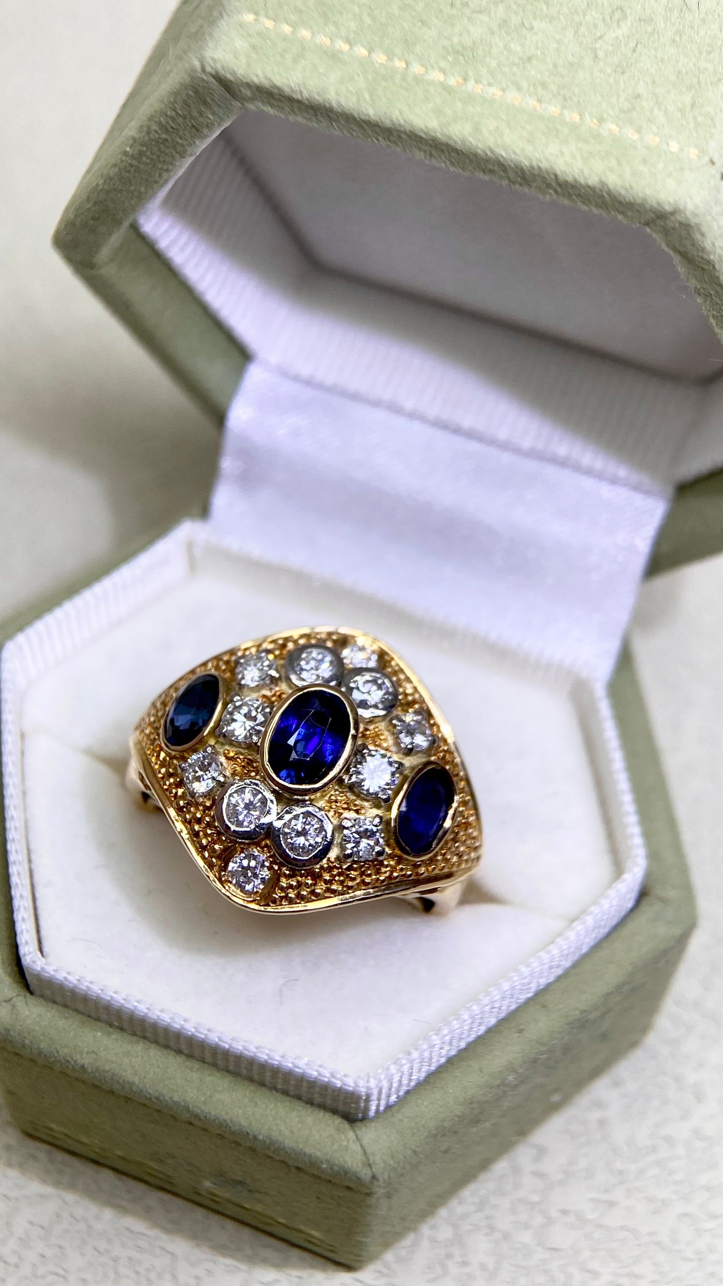 K18 Gold&Sapphire and Diamond Ring | Sapphire 1.52ct | Diamond 0.63ct | Japanese Vintage Estate Jewelry-BOHO