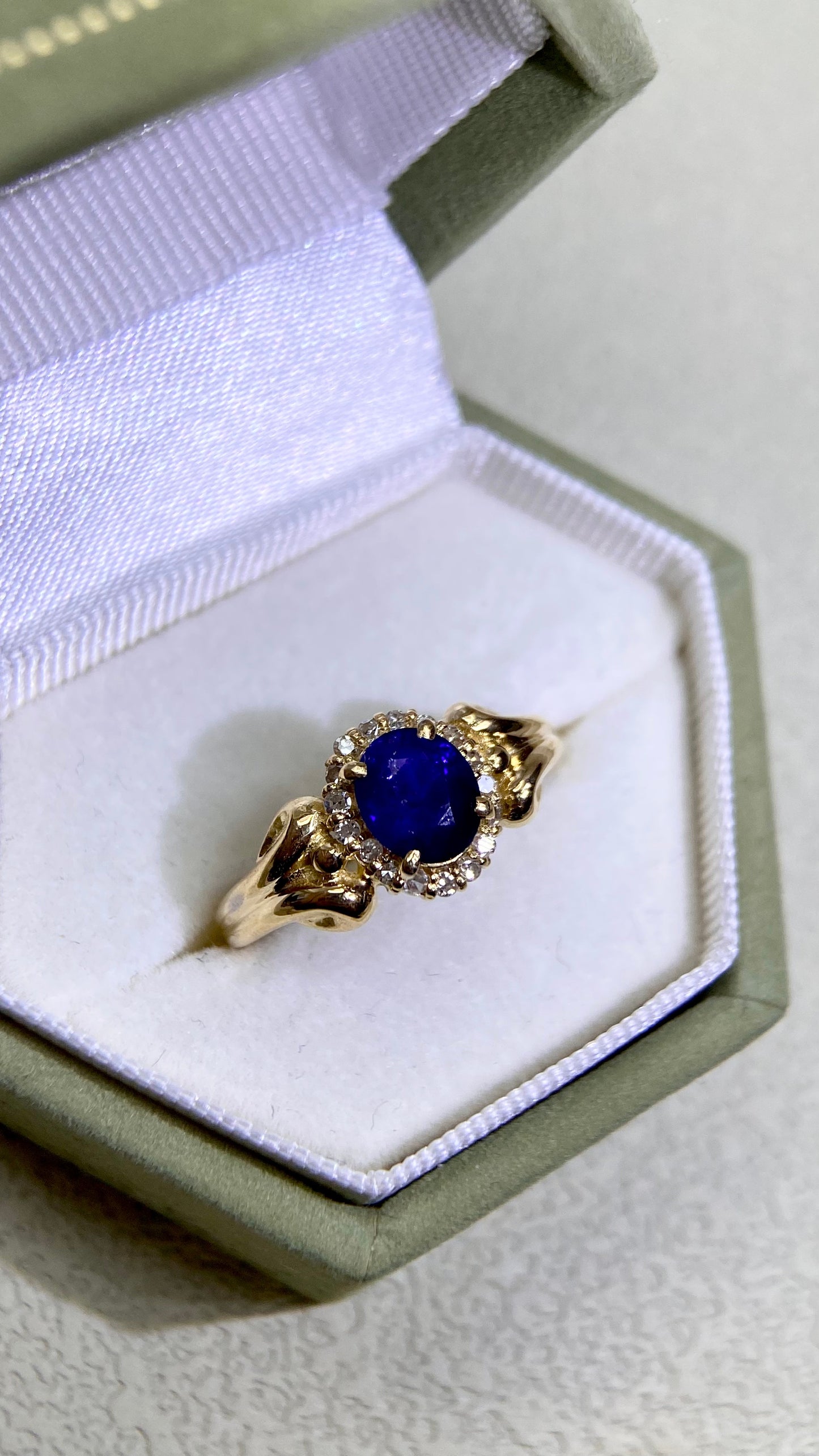 K18 Gold&Sapphire and Diamond Ring | Sapphire 0.97ct | Diamond 0.14ct | Japanese Vintage Estate Jewelry-BPPK