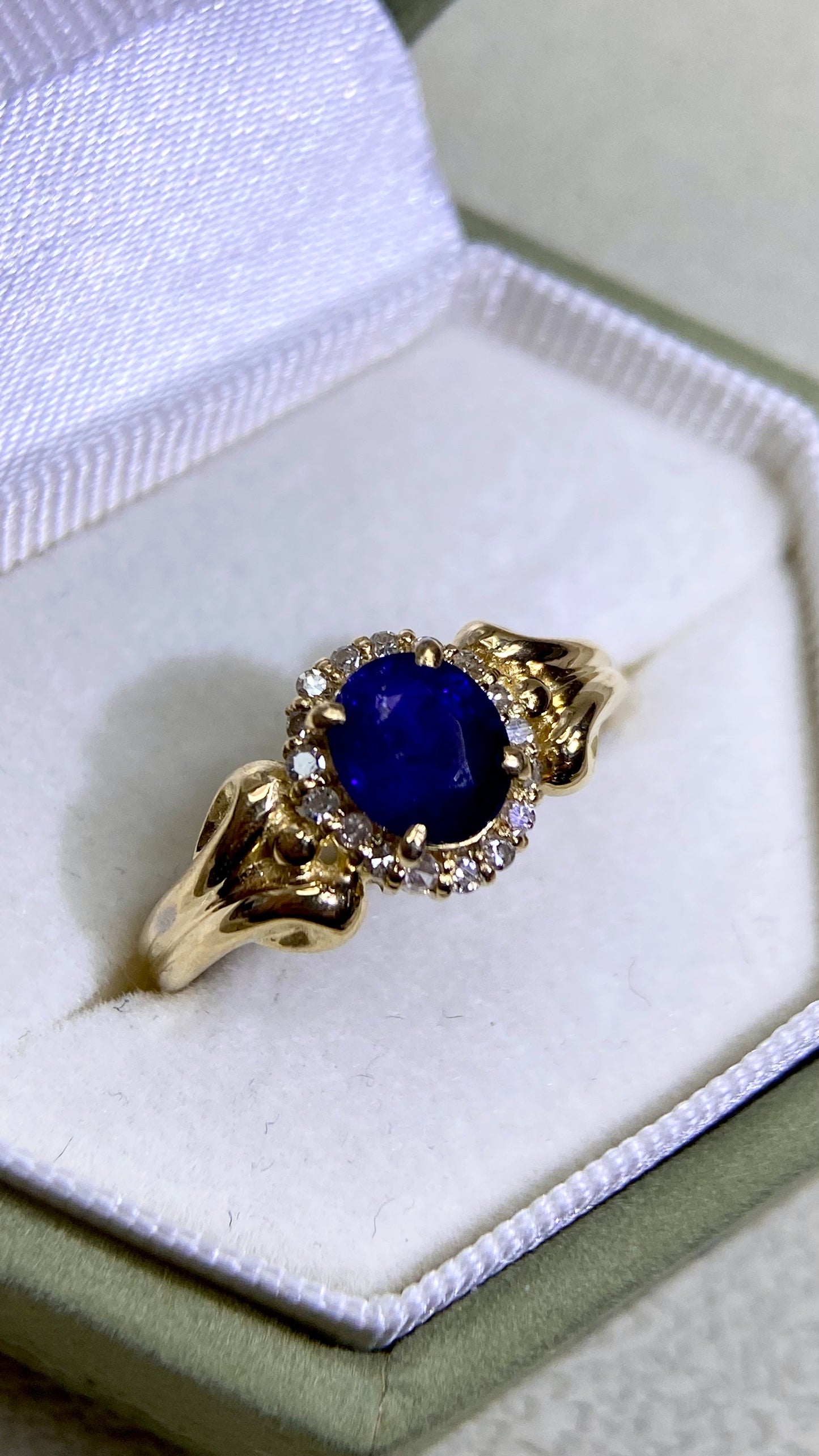 K18 Gold&Sapphire and Diamond Ring | Sapphire 0.97ct | Diamond 0.14ct | Japanese Vintage Estate Jewelry-BPPK