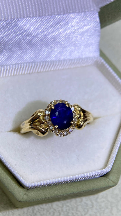 K18 Gold&Sapphire and Diamond Ring | Sapphire 0.97ct | Diamond 0.14ct | Japanese Vintage Estate Jewelry-BPPK