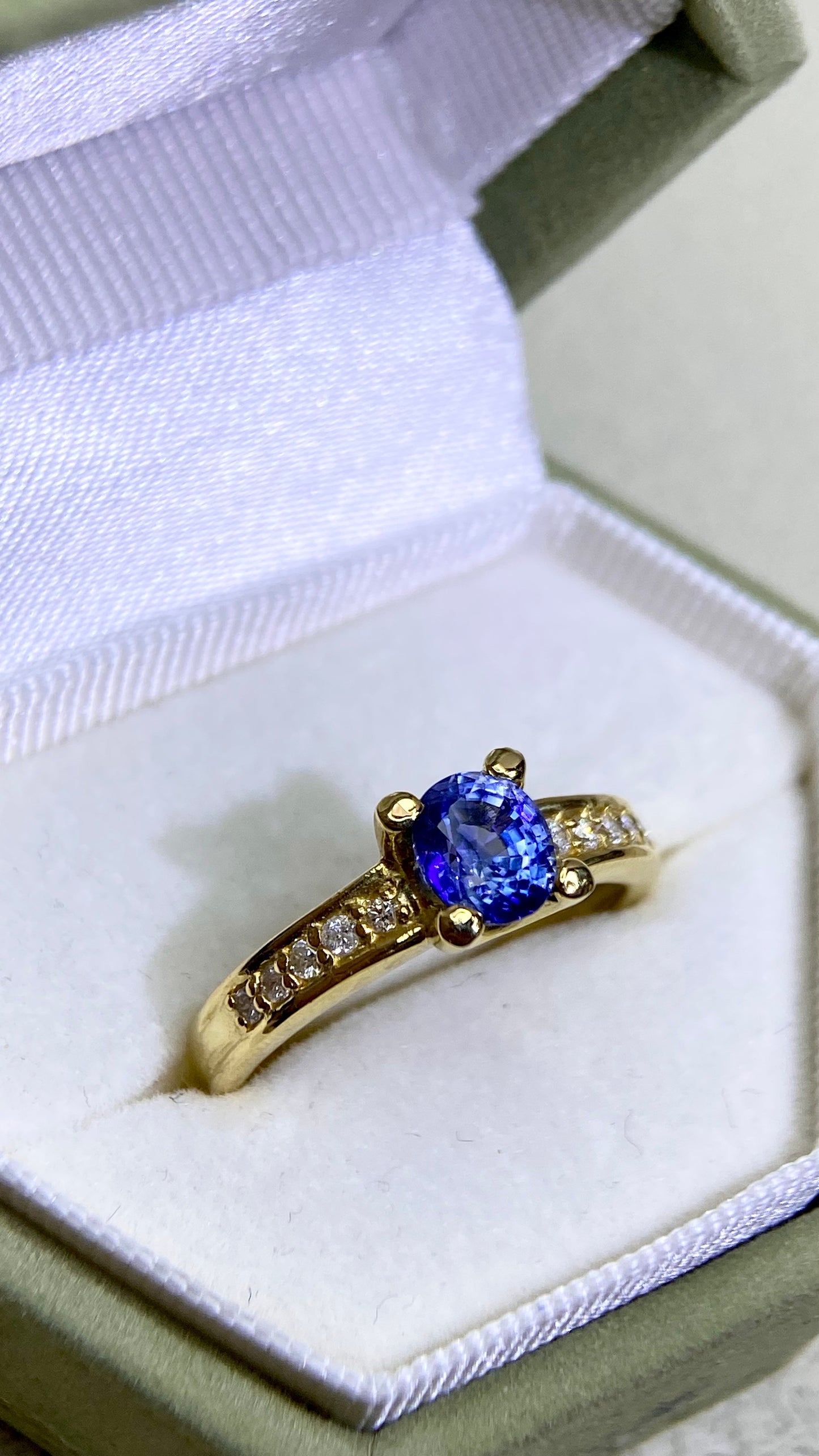 K18 Gold&Sapphire and Diamond Ring | Sapphire 1.21ct | Diamond 0.14ct | Sri Lanka | Japanese Vintage Estate Jewelry-BHNX
