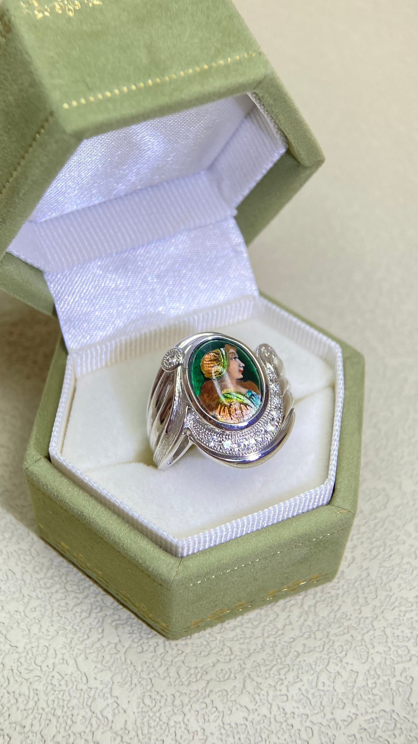 Pt900 Platinum&Enamel Diamond Ring | Enamel |  Diamond | Mitsuo Kaji | Japanese Vintage Estate Jewelry-BRBF