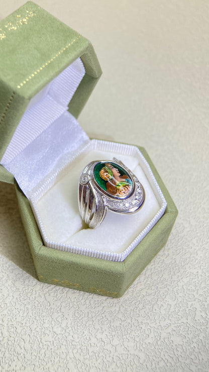 Pt900 Platinum&Enamel Diamond Ring | Enamel |  Diamond | Mitsuo Kaji | Japanese Vintage Estate Jewelry-BRBF