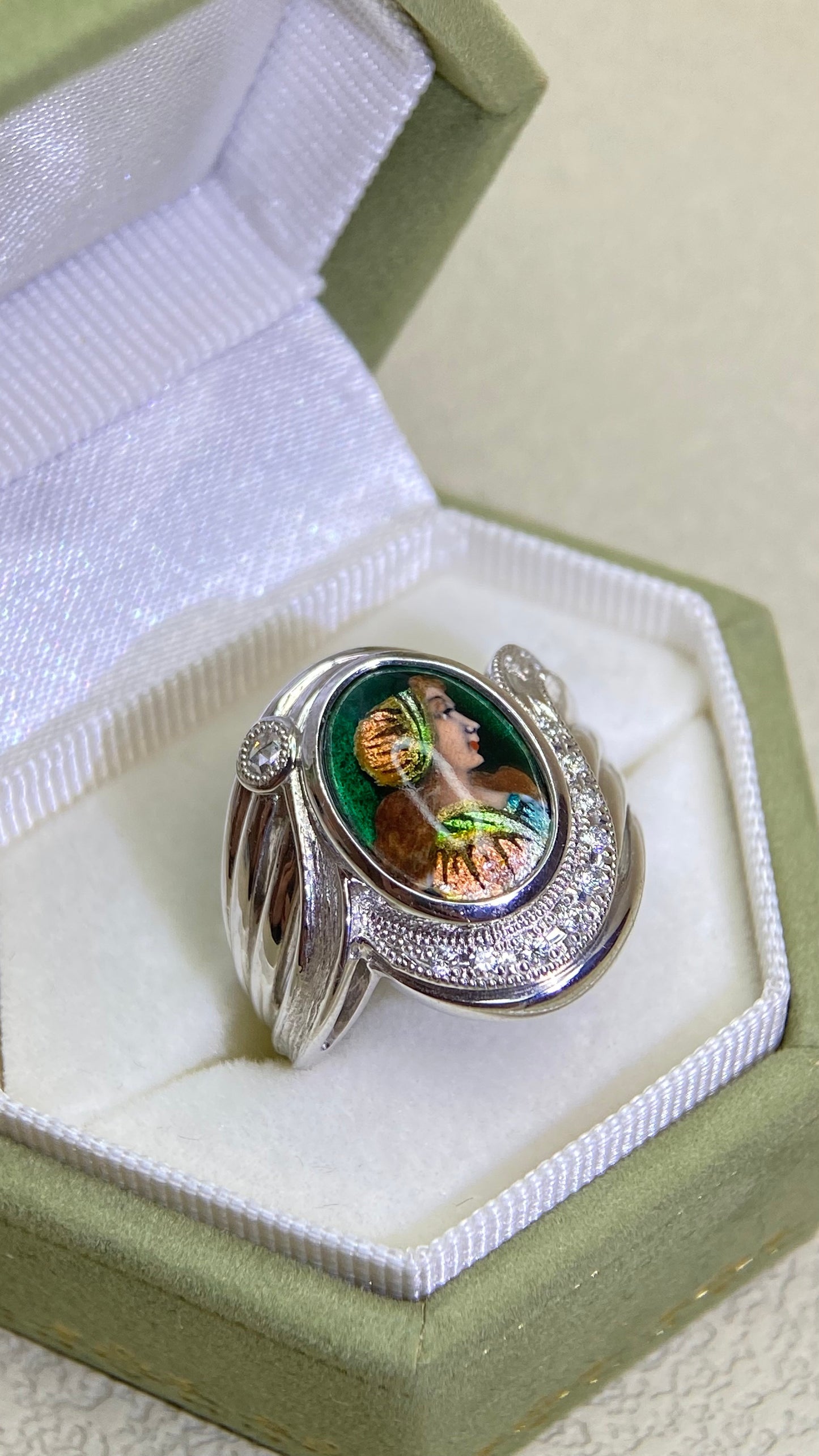Pt900 Platinum&Enamel Diamond Ring | Enamel |  Diamond | Mitsuo Kaji | Japanese Vintage Estate Jewelry-BRBF