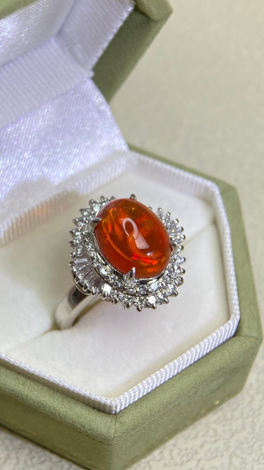 Pt900 Platinum&Opal and Diamond Ring | Opal 3.10ct | Diamond 0.78ct | Japanese Vintage Estate Jewelry-BQZC