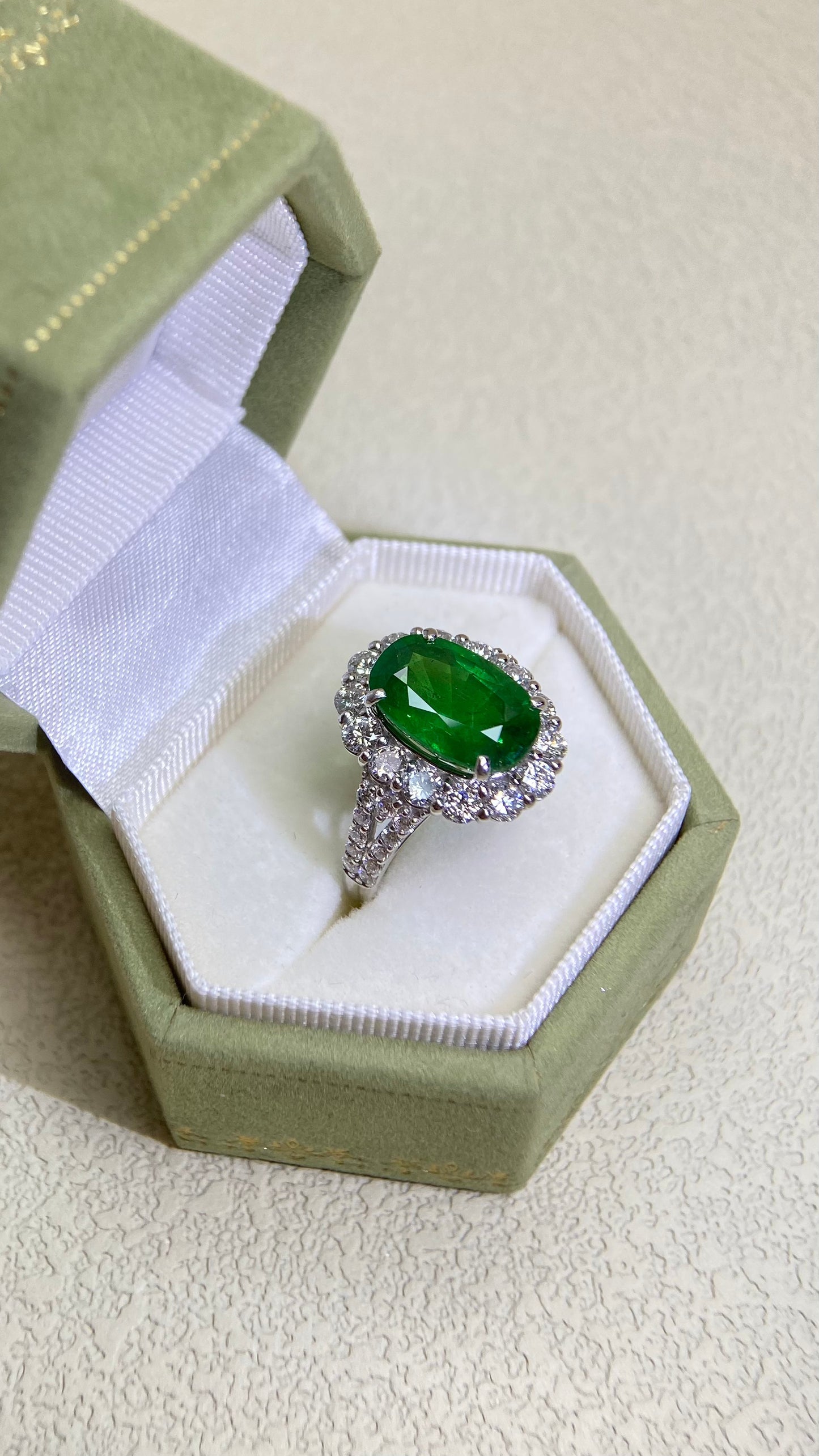 Pt950 Platinum&Tsavorite and Diamond Ring | Tsavorite 4.49ct | Diamond 1.24ct | Japanese Vintage Estate Jewelry-BQWW