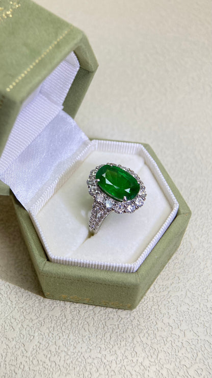 Pt950 Platinum&Tsavorite and Diamond Ring | Tsavorite 4.49ct | Diamond 1.24ct | Japanese Vintage Estate Jewelry-BQWW