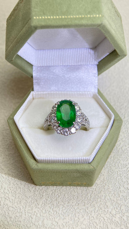 Pt950 Platinum&Tsavorite and Diamond Ring | Tsavorite 4.49ct | Diamond 1.24ct | Japanese Vintage Estate Jewelry-BQWW