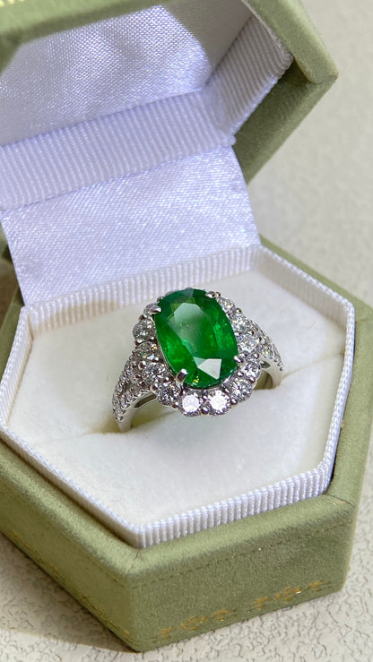 Pt950 Platinum&Tsavorite and Diamond Ring | Tsavorite 4.49ct | Diamond 1.24ct | Japanese Vintage Estate Jewelry-BQWW