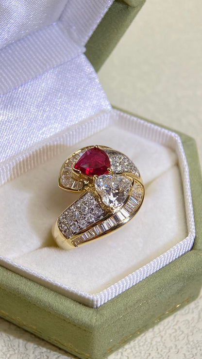 K18 Gold&Ruby and Diamond Ring | Ruby / Diamond 0.80ct/0.701ct | Japanese Vintage Estate Jewelry-BRCI