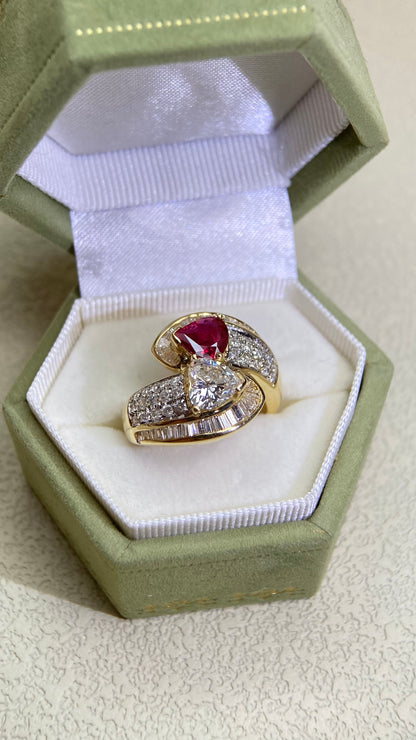 K18 Gold&Ruby and Diamond Ring | Ruby / Diamond 0.80ct/0.701ct | Japanese Vintage Estate Jewelry-BRCI
