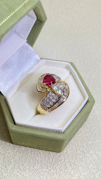 K18 Gold&Ruby and Diamond Ring | Ruby / Diamond 0.80ct/0.701ct | Japanese Vintage Estate Jewelry-BRCI