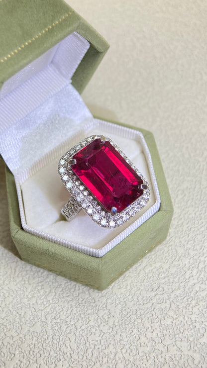 Pt950 Platinum&Rubellite and Diamond Ring | Rubellite 14.51ct | Diamond 1.63ct | Japanese Vintage Estate Jewelry-BAIG