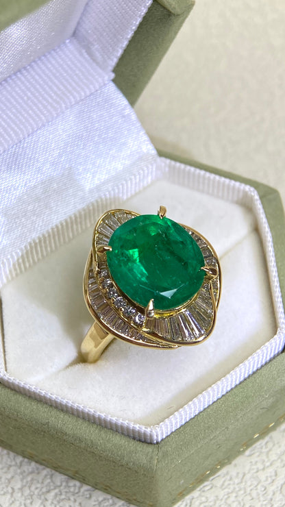 K18 Gold&Emerald and Diamond Ring|Emerald 4.85ct | Diamond 1.00ct  | Colombia Muzo Green | Japanese Vintage Estate Jewelry-BPWM
