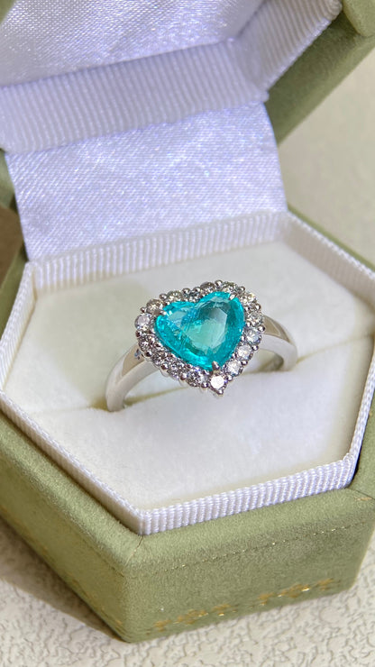 Pt900 Platinum&Paraiba and Diamond Ring | Paraiba 1.57ct | Diamond 0.45ct | Brazil | Japanese Vintage Estate Jewelry-BDUM