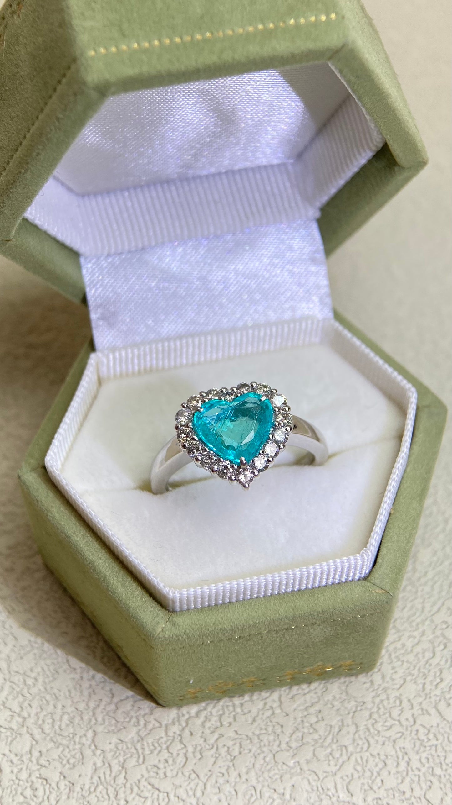 Pt900 Platinum&Paraiba and Diamond Ring | Paraiba 1.57ct | Diamond 0.45ct | Brazil | Japanese Vintage Estate Jewelry-BDUM