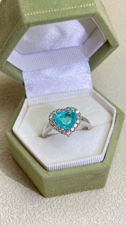 Pt900 Platinum&Paraiba and Diamond Ring | Paraiba 1.57ct | Diamond 0.45ct | Brazil | Japanese Vintage Estate Jewelry-BDUM