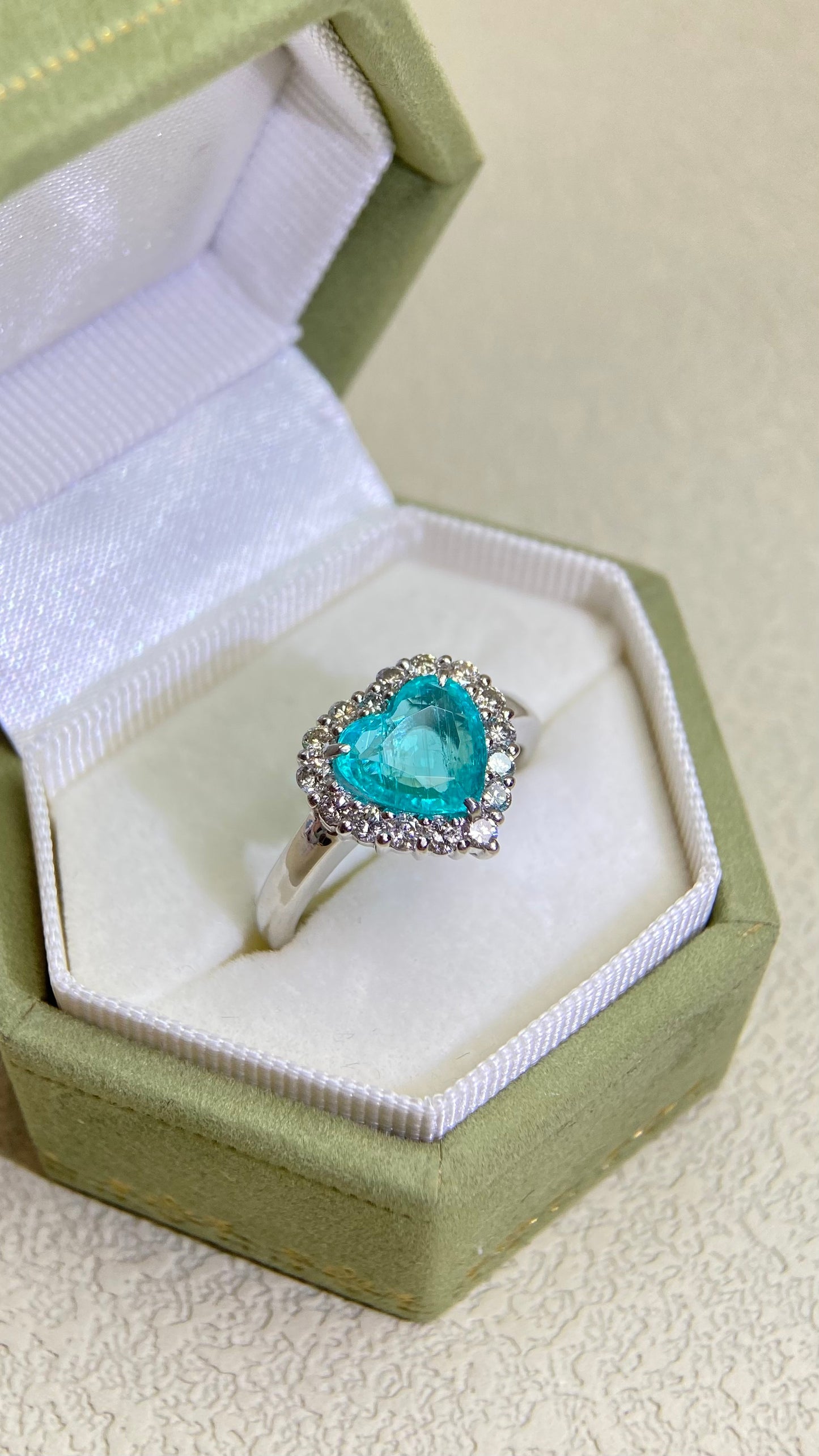 Pt900 Platinum&Paraiba and Diamond Ring | Paraiba 1.57ct | Diamond 0.45ct | Brazil | Japanese Vintage Estate Jewelry-BDUM