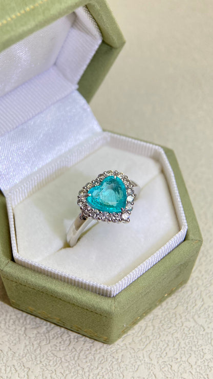 Pt900 Platinum&Paraiba and Diamond Ring | Paraiba 1.57ct | Diamond 0.45ct | Brazil | Japanese Vintage Estate Jewelry-BDUM