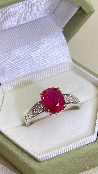 Pt900プラチナ＆ルビー＆ダイヤモンドリング｜ルビー3.00ct｜ビルマ産マイナー｜ダイヤモンド0.85ct｜日本製ヴィンテージエステートジュエリー-BFNP
