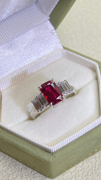 Pt900 Platinum&Ruby and Diamond Ring | Ruby 2.04ct | Diamond 0.61ct | Japanese Vintage Estate Jewelry-TQXG
