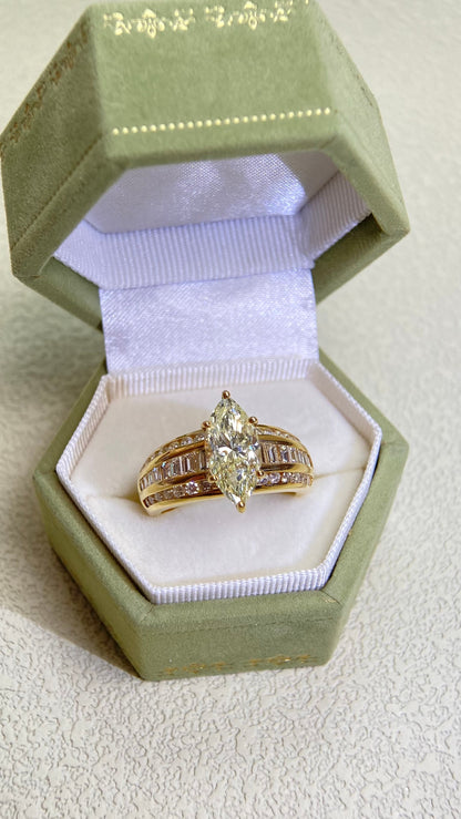 18K/750 Gold&Diamond Ring |  Diamond2.390ct | Diamond 1.50ct | Japanese Vintage Estate Jewelry-XMJH