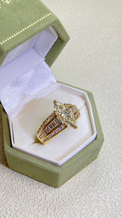 18K/750 Gold&Diamond Ring |  Diamond2.390ct | Diamond 1.50ct | Japanese Vintage Estate Jewelry-XMJH