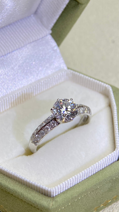 Pt900 Platinum&Diamond Ring | Diamond 1.08ct D-IF-3EX-MB | Diamond 0.40ct | Japanese Vintage Estate Jewelry-BJZJ