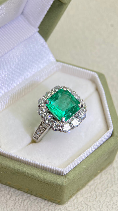 Pt950プラチナ＆エメラルド＆ダイヤモンドリング｜エメラルド2.99カラット｜ダイヤモンド1.51カラット｜日本製ヴィンテージエステートジュエリー-BDFJ