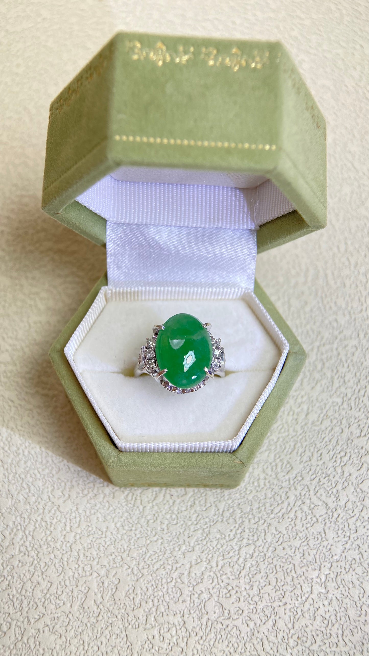 Pm900プラチナ＆翡翠＆ダイヤモンドリング｜翡翠｜ダイヤモンド｜日本製ヴィンテージエステートジュエリー-BPLT