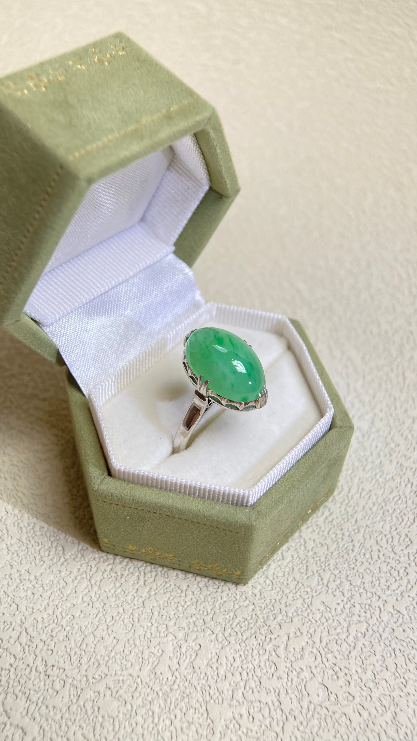 PM プラチナ＆翡翠＆ダイヤモンドリング | 翡翠 7.574カラット | 日本製ヴィンテージエステートジュエリー-BLWP