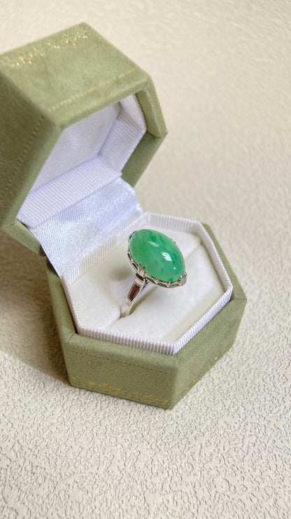 PM プラチナ＆翡翠＆ダイヤモンドリング | 翡翠 7.574カラット | 日本製ヴィンテージエステートジュエリー-BLWP