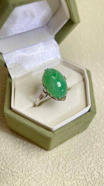 PM プラチナ＆翡翠＆ダイヤモンドリング | 翡翠 7.574カラット | 日本製ヴィンテージエステートジュエリー-BLWP