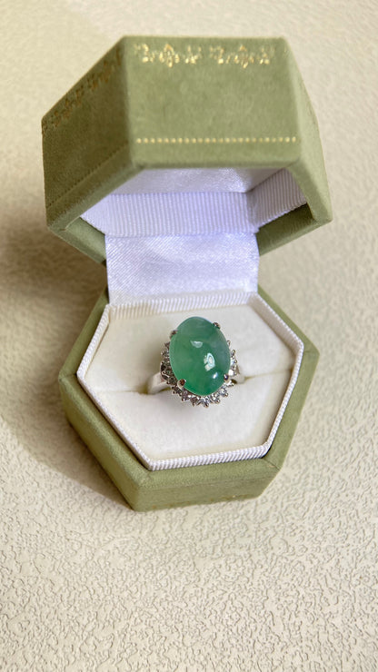 Pt900 Platinum&Jadeite and Diamond Ring | Jadeite 6.445ct | Diamond 0.48ct | Japanese Vintage Estate Jewelry-BOYW