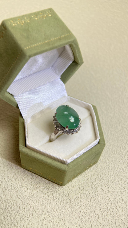 Pt900 Platinum&Jadeite and Diamond Ring | Jadeite 6.445ct | Diamond 0.48ct | Japanese Vintage Estate Jewelry-BOYW
