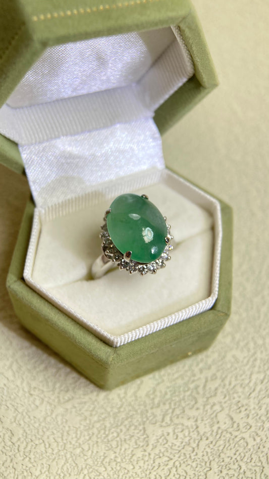 Pt900 Platinum&Jadeite and Diamond Ring | Jadeite 6.445ct | Diamond 0.48ct | Japanese Vintage Estate Jewelry-BOYW