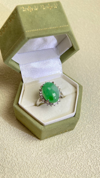 Pt900 Platinum&Jadeite and Diamond Ring | Japanese Vintage Estate Jewelry-BJAD