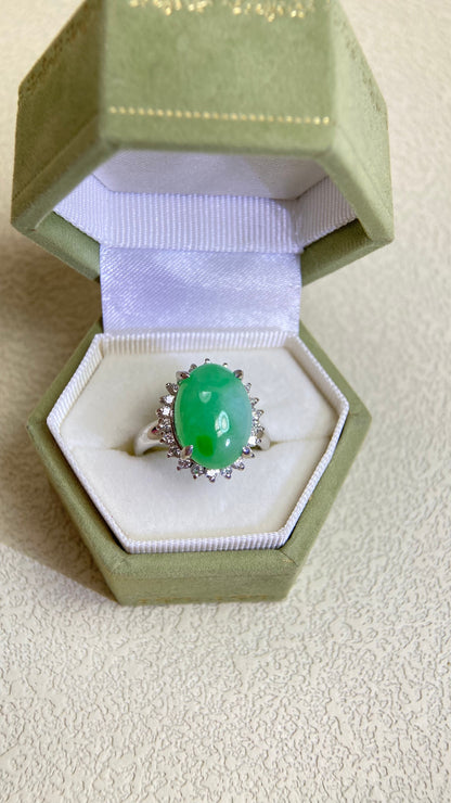 Pt900 Platinum&Jadeite and Diamond Ring | Japanese Vintage Estate Jewelry-BJAD