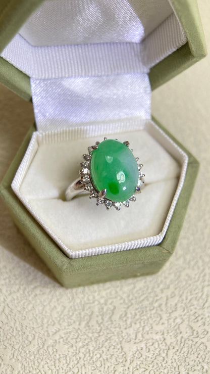 Pt900 Platinum&Jadeite and Diamond Ring | Japanese Vintage Estate Jewelry-BJAD