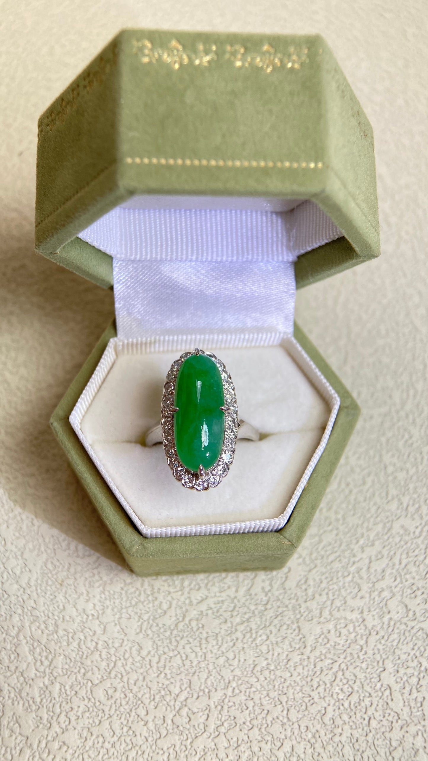 Pm900 Platinum&Jadeite and Diamond Ring | Jadeite |  Diamond 0.52ct | Japanese Vintage Estate Jewelry-BIRV