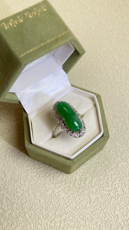 Pm900 Platinum&Jadeite and Diamond Ring | Jadeite |  Diamond 0.52ct | Japanese Vintage Estate Jewelry-BIRV