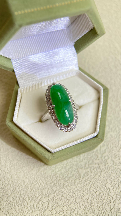 Pm900 Platinum&Jadeite and Diamond Ring | Jadeite |  Diamond 0.52ct | Japanese Vintage Estate Jewelry-BIRV