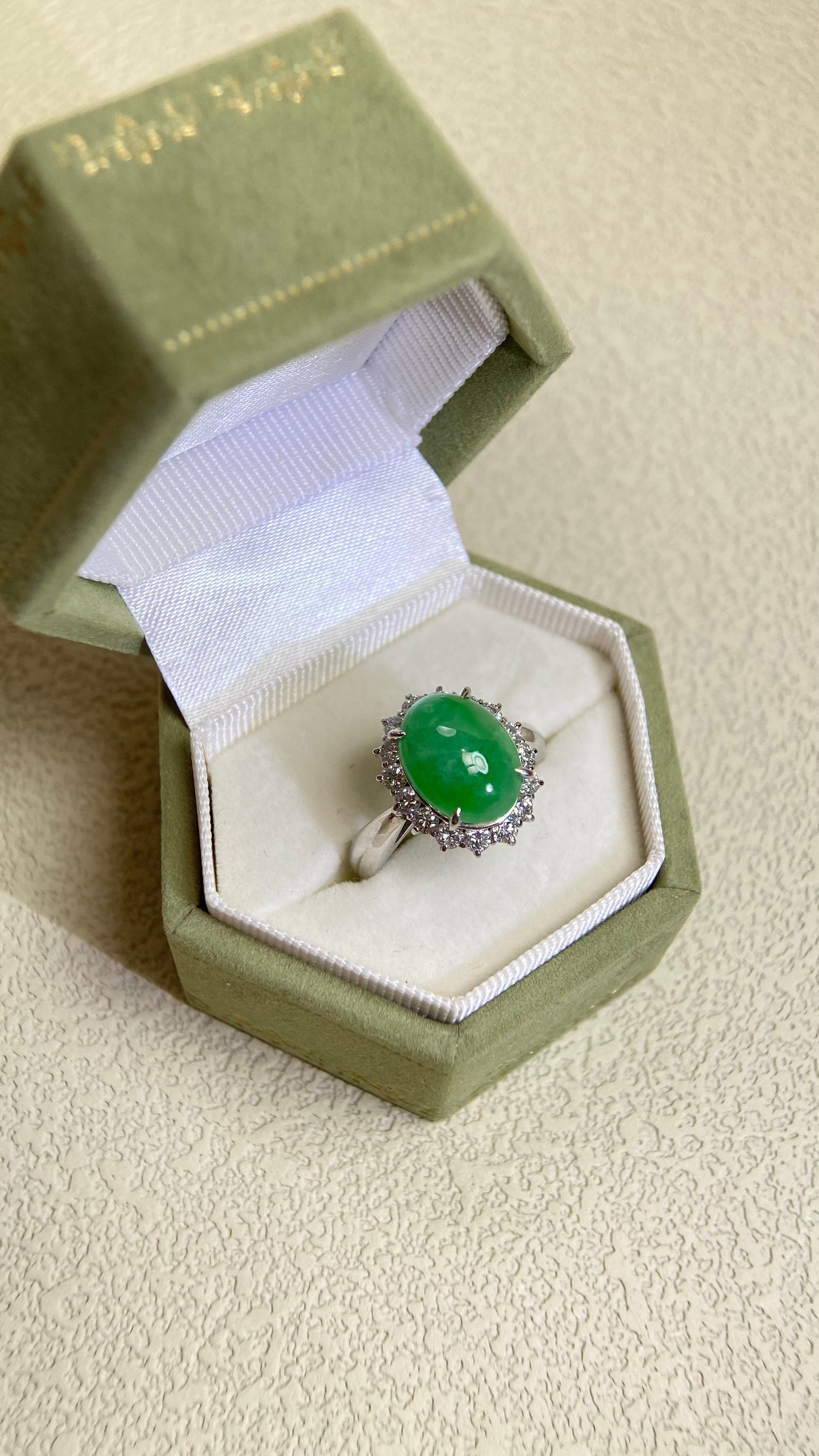 Pt900 Platinum&Jadeite and Diamond Ring | Jadeite |  Diamond 0.64ct | Japanese Vintage Estate Jewelry-BPXF