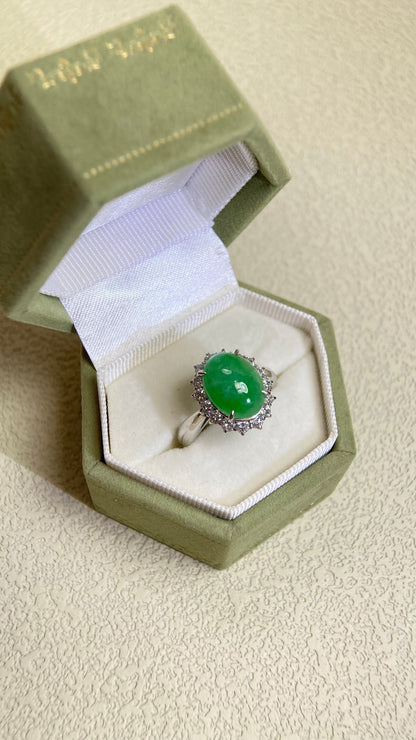 Pt900 Platinum&Jadeite and Diamond Ring | Jadeite |  Diamond 0.64ct | Japanese Vintage Estate Jewelry-BPXF