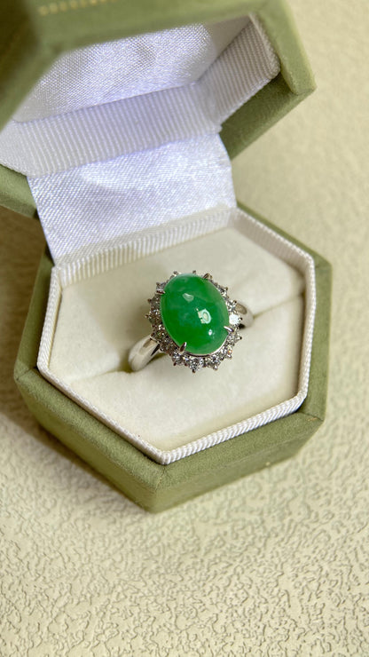 Pt900 Platinum&Jadeite and Diamond Ring | Jadeite |  Diamond 0.64ct | Japanese Vintage Estate Jewelry-BPXF