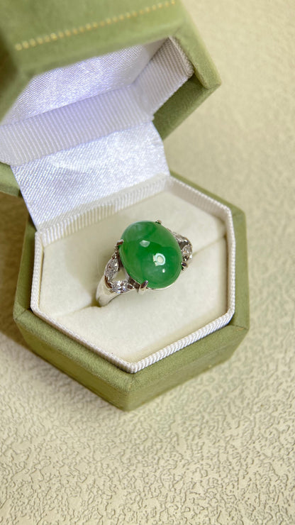 Pt900 Platinum&Jadeite and Diamond Ring | Jadeite 5.94ct | Diamond 0.48ct | Japanese Vintage Estate Jewelry-BHKO