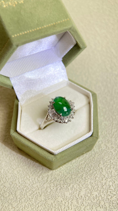 Pt900 Platinum&Jadeite and Diamond Ring | Jadeite 2.07ct | Diamond 0.64ct | Japanese Vintage Estate Jewelry-BMPC