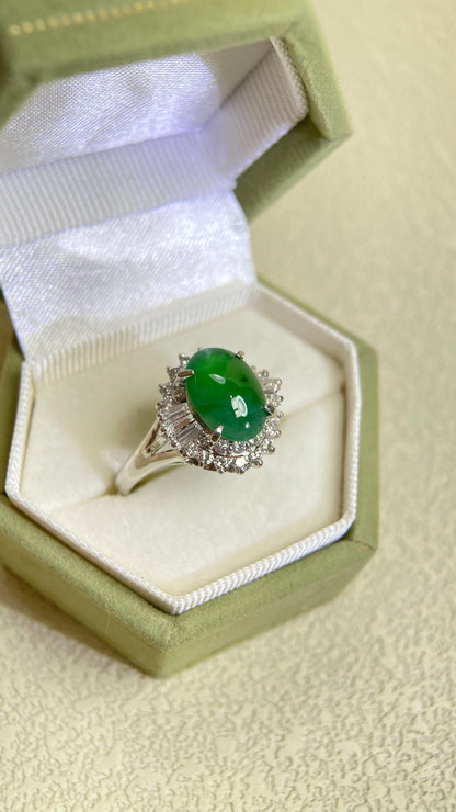 Pt900 Platinum&Jadeite and Diamond Ring | Jadeite 2.07ct | Diamond 0.64ct | Japanese Vintage Estate Jewelry-BMPC
