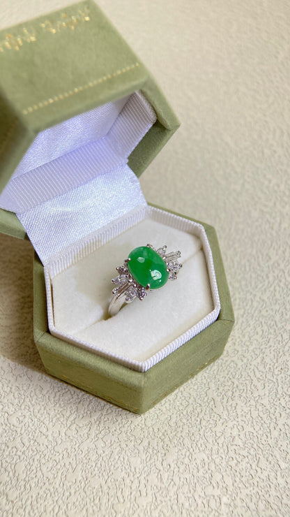 Pt900 Platinum&Jadeite and Diamond Ring | Jadeite 2.28ct | Diamond 0.52ct | Japanese Vintage Estate Jewelry-BHKQ