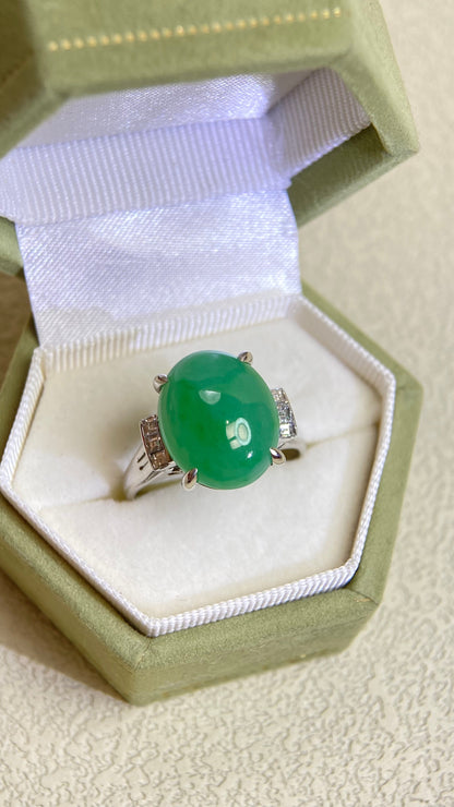 Pt900 Platinum&Jadeite and Diamond Ring | Jadeite 7.01ct | Diamond 0.21ct | Japanese Vintage Estate Jewelry-BPYS